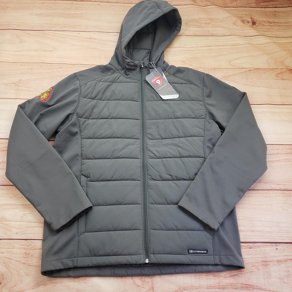 Cutter & Buck Jacket Mens Large Gray Hooded Primaloft Insulated Puffer Softshell